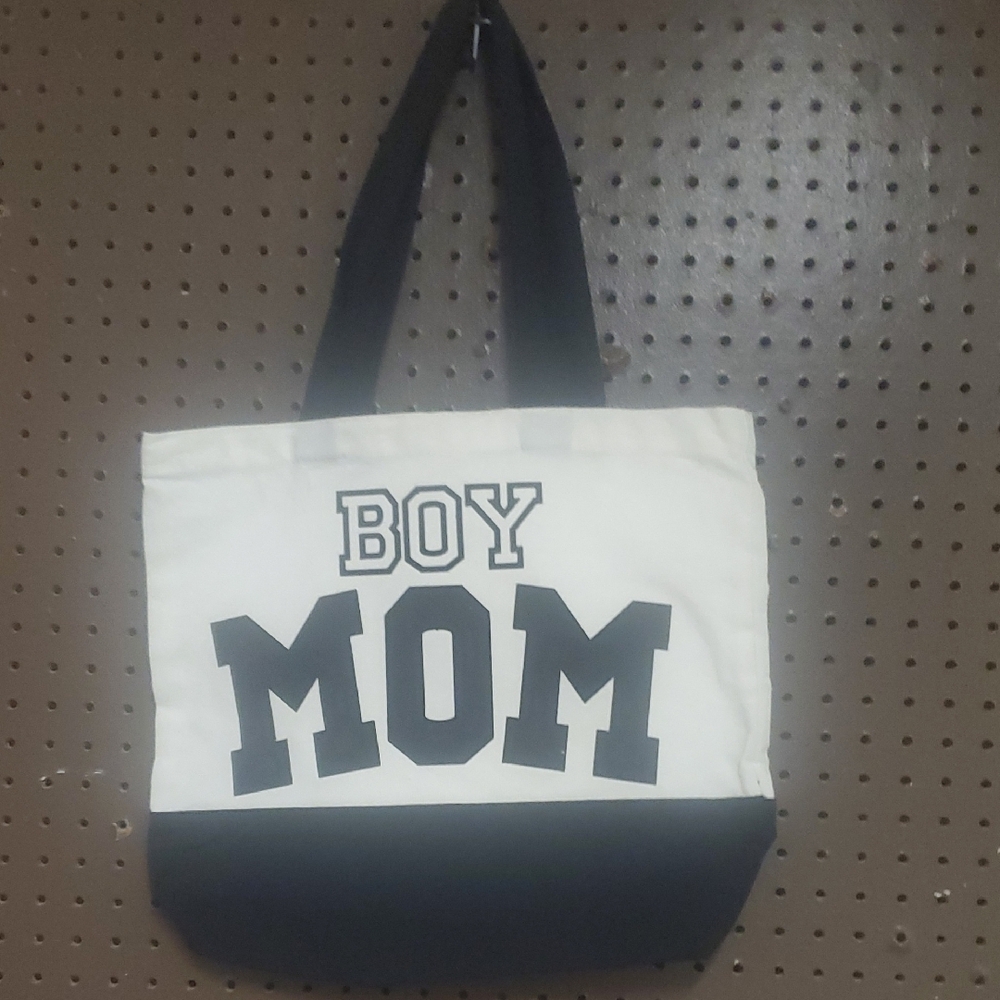 Boy Mom Black and White Tote Bag